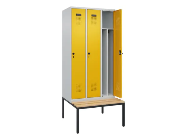 locker met bank,voor scheiding van kleding,HxBxD 2120x900x815mm,3vak