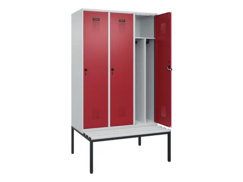 locker met bank,voor scheiding van kleding,HxBxD 2120x1200x815mm,3vak