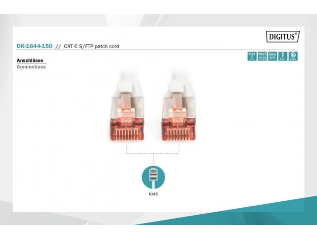 CAT 6 S-FTP patchkabel Cu LSZH AWG 27/7 Lengte 15m Grijs
