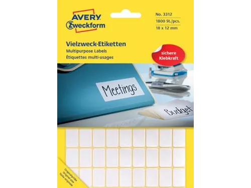 Avery Zweckform 3312 Mini Etiketten 18x12mm Wit 1.800 Stuks