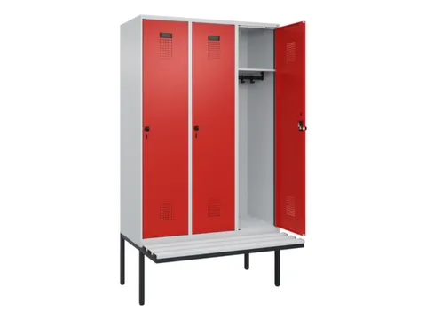 locker met bank,HxBxD 2120x1200x815mm,3vak,vak B 400mm,draaigrendel