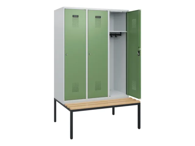locker met bank,HxBxD 1950x1200x815mm,3vak,vak B 400mm,cilinderslot