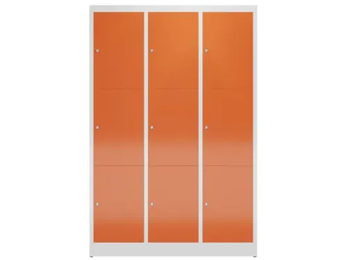 Lockerkast 1800x1185x500mm 3x3 vakken cilinderslot, sokkel, RAL3000