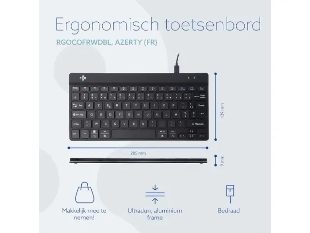 Ergonomisch toetsenbord R-Go Compact Break AZERTY (FR) Zwart bedraad
