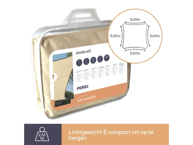 Waterdoorlatend Zonnezeil Vierkant 3.6x3.6m Champagne