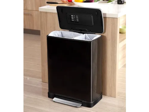 Pedaalemmer E-Cube recycling 46 Liter Zwart Mat RVS