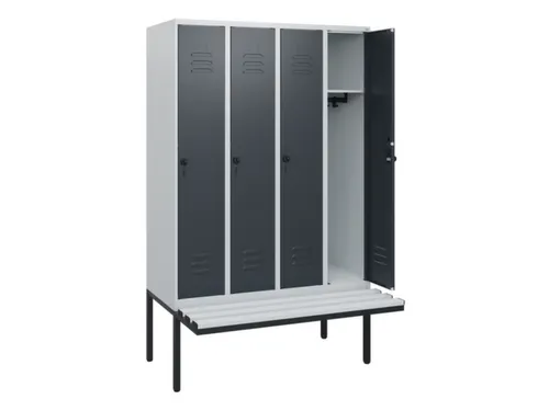 locker met bank,HxBxD 1950x1200x815mm,4vak,vak B 300mm,draaigrendel