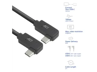 Kabel ACT USB-C hoek links/rechts 10Gbps 2m - 8