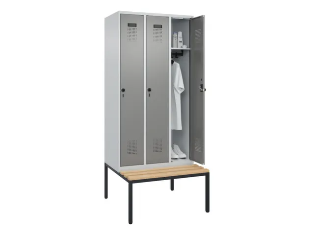 locker met bank,HxBxD 2120x900x815mm,3vak,vak B 300mm,draaigrendel