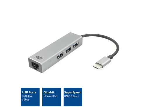 Hub ACT USB-C 3.0 3x USB-A Gigabit ethernet