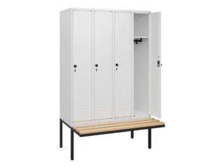 locker met bank,HxBxD 1950x1200x815mm,4vak,vak B 300mm,draaigrendel - 2