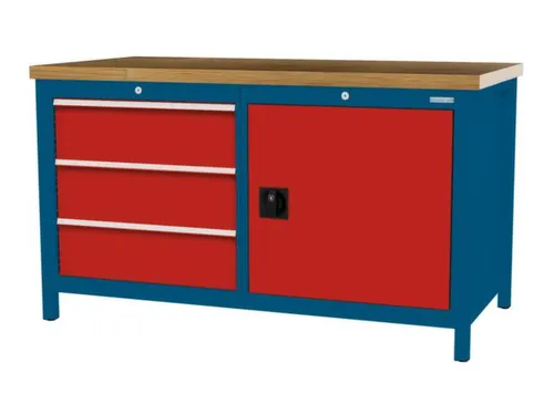 werkbank,HxBxD 860x1500x750mm,onderstel RAL5010,fronten RAL3020