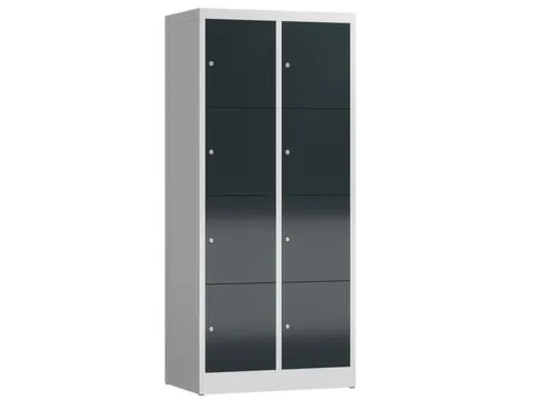 Lockerkast 1800x800x500mm 2x4 vakken cilinderslot, sokkel, RAL7016