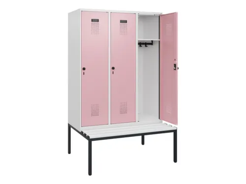 locker met bank,HxBxD 1950x1200x815mm,3vak,vak B 400mm,draaigrendel