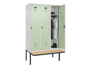 locker met bank,HxBxD 2120x1200x815mm,3vak,vak B 400mm,draaigrendel - 1