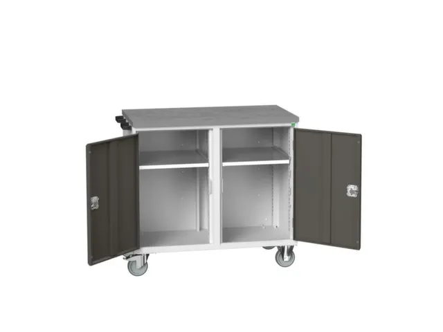 montagetafel HxBxD 980x1050x600mm linoleumblad 2 kasten front RAL7035