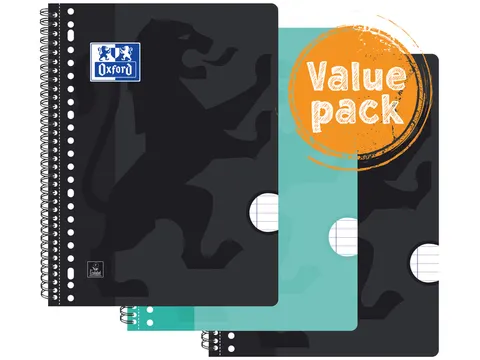 Collegeblok Oxford School A4+ 23-gaats lijn 80vel voordeelpak assorti