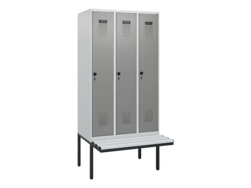 locker met bank,HxBxD 1950x900x815mm,3vak,vak B 300mm,draaigrendel
