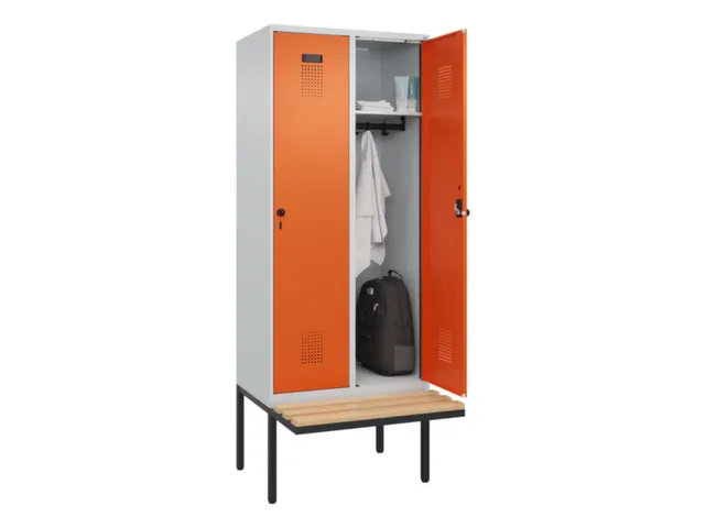 locker met bank,HxBxD 2120x800x815mm,2vak,vak B 400mm,draaigrendel