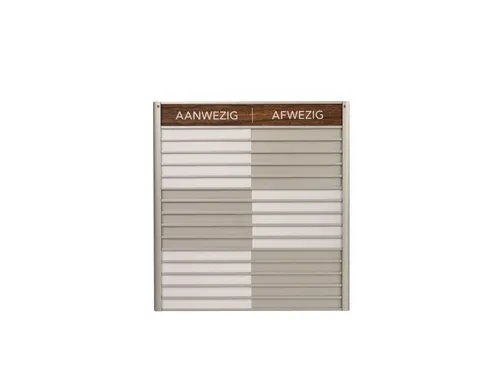 Menoor In-Uit bord 15 namen Aluminium Aanwezig/Afwezig donker Houtlook