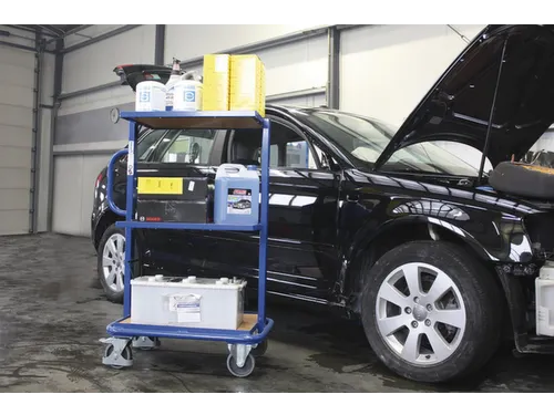 Bijzetwagen 200kg Eurobakken Met 3 Etages Hout Vast 820x455mm Ral5010