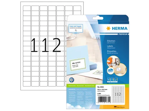 HERMA 4334 Premium etiketten A4 25,4x16,9mm Wit 2800 stuks