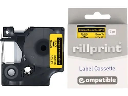 compatible D1 tape Dymo 45018 12 mm zwart op geel