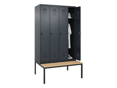locker met bank,HxBxD 2120x1200x815mm,4vak,vak B 300mm,draaigrendel