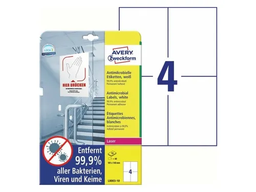 Bedrukbaar antimicrobiëel etiket Zweckform 105x148mm, wit 40 etikette