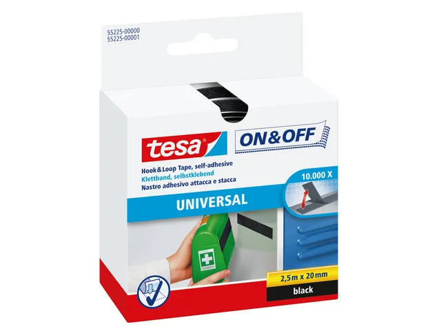 Klittenband tesa On & Off Zelfklevend 2.5mx20mm zwart
