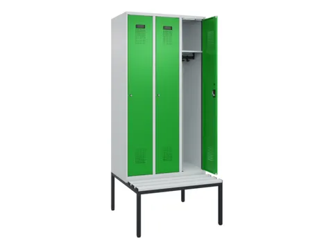 locker met bank,HxBxD 2120x900x815mm,3vak,vak B 300mm,cilinderslot