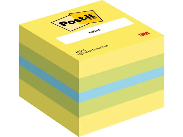 Memoblok 3M Post-it 2051L kubus 51x51mm lemon assorti 400vel