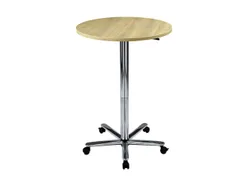 zuilheftafel,HxØ 720-1140x800mm,rond,voetkruis verchroomd,blad esdoor