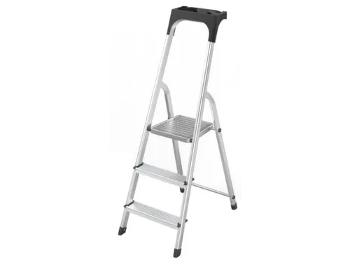 aluminium trapladder,eenzijdig,3treden,bordes geribbeld,stand H 0,61m