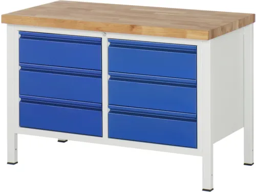 werkbank,RAL 7035/RAL 5010,HxBxD 840-1040x1250x700mm,beukblad