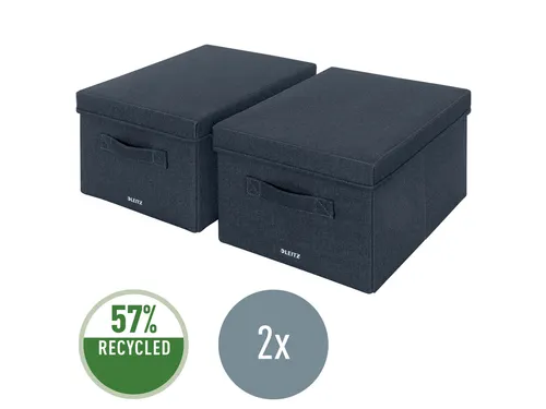 Leitz Stoffen opbergdoos met deksel Grijs 38x28,5x20cm 2 stuks
