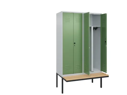 PBM-locker met bank,HxBxD 2120x1200x815mm,4vak,vak B 300mm,cil.-slot