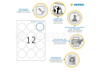 HERMA 4477 Verwijderbare etiketten A4 Rond 60mm Wit 1200 stuks - 3