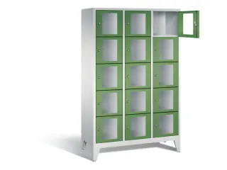 Lockerkast 1850x1200x500mm 3x5 vakken Cilinderslot Poten, RAL6011 - 1