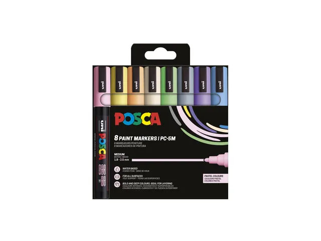 Verfstift Posca PC5M Medium Punt 1,8-2,5mm 8st pastel kleuren