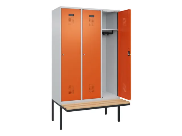 locker met bank,HxBxD 2120x1200x815mm,3vak,vak B 400mm,cilinderslot