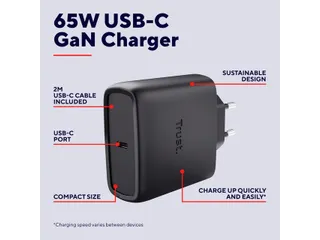 Oplader met kabel Trust Maxo 65W USB-C GaN zwart - 8