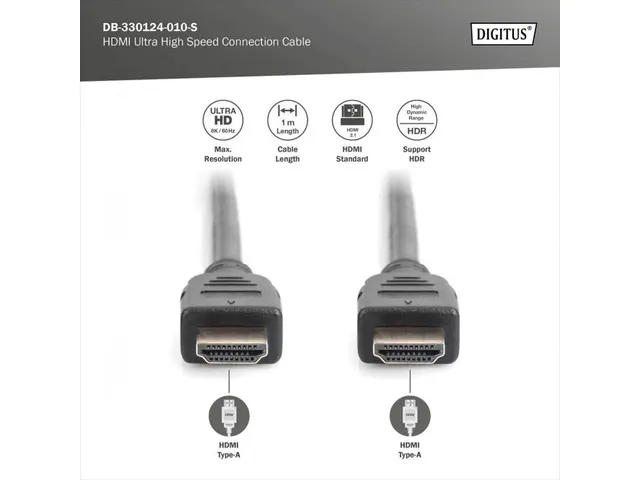 HDMI Ultra High Speed-aansluitkabel Type A M/M 1m met Ethernet UHD