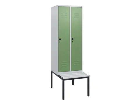 locker met bank,HxBxD 1950x600x815mm,2vak,vak B 300mm,draaigrendel