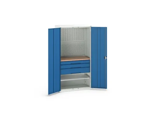Systeemkast 2000x1050x550mm 1xlegbord 3laden RAL7035+RAL5010