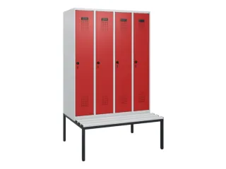 locker met bank,HxBxD 1950x1200x815mm,4vak,vak B 300mm,draaigrendel - 2