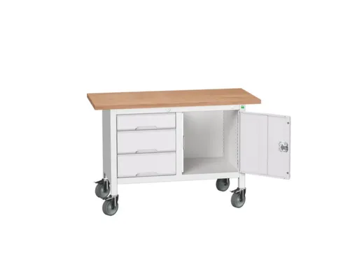 werkbank,HxBxD 830x1250x600mm,multiplexblad,uitrusting: 3laden,kast