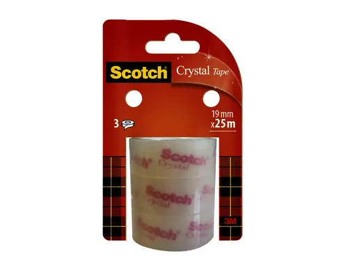 Plakband Scotch Crystal 19mmx25m transparant helder 3 rollen