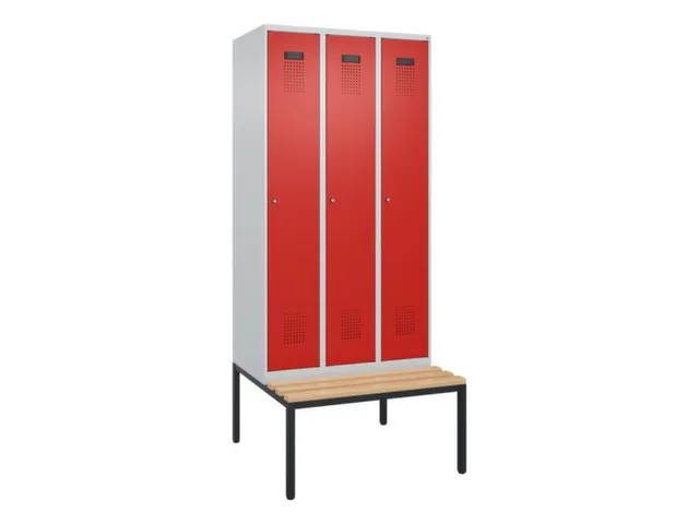 locker met bank,voor scheiding van kleding,HxBxD 2120x900x815mm,3vak