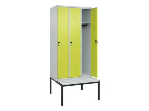 locker met bank,HxBxD 2120x900x815mm,3vak,vak B 300mm,draaigrendel